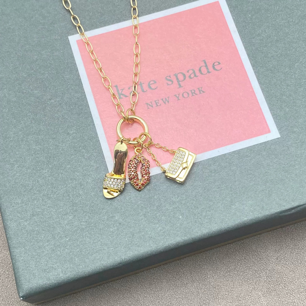 kate spade Lip Pearl High Heel 3D Bag Ring Multi Pendant Necklace
